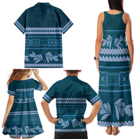 Dark Cyan Samoa Siapo Teuila Flowers Family Matching Tank Maxi Dress and Hawaiian Shirt LT14 - Polynesian Pride