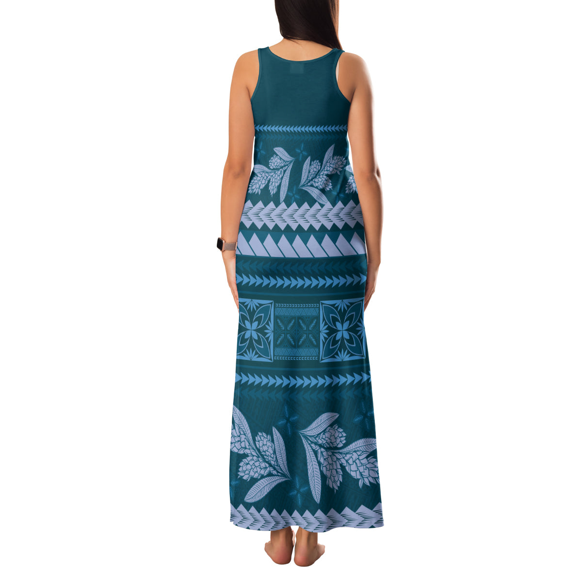 Dark Cyan Samoa Siapo Teuila Flowers Family Matching Tank Maxi Dress and Hawaiian Shirt LT14 - Polynesian Pride