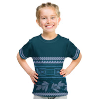 Dark Cyan Samoa Siapo Teuila Flowers Kid T Shirt LT14 Dark Cyan - Polynesian Pride