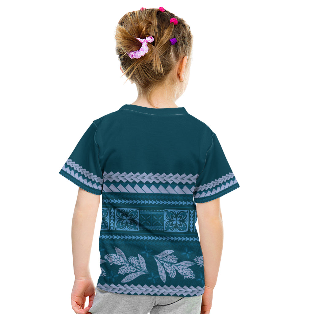 Dark Cyan Samoa Siapo Teuila Flowers Kid T Shirt LT14 - Polynesian Pride