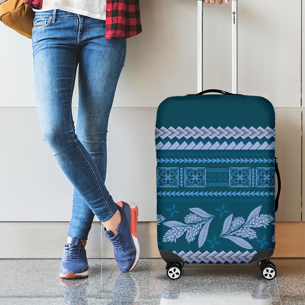 Dark Cyan Samoa Siapo Teuila Flowers Luggage Cover LT14 - Polynesian Pride