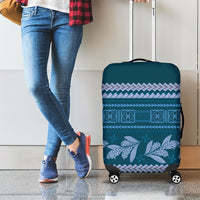 Dark Cyan Samoa Siapo Teuila Flowers Luggage Cover LT14 - Polynesian Pride