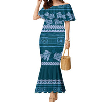 Dark Cyan Samoa Siapo Teuila Flowers Mermaid Dress LT14 Women Dark Cyan - Polynesian Pride