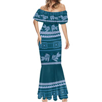 Dark Cyan Samoa Siapo Teuila Flowers Mermaid Dress LT14 - Polynesian Pride