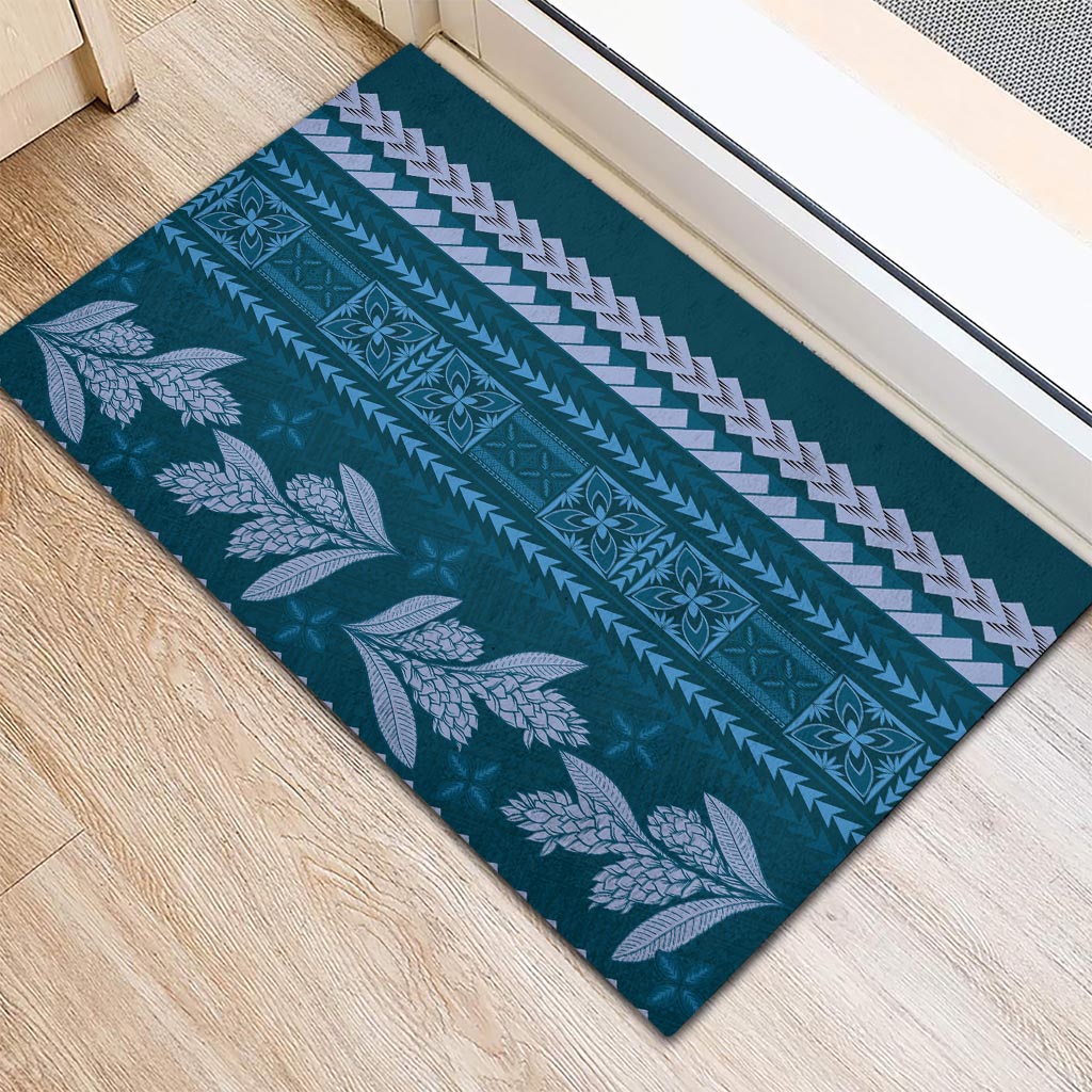 Dark Cyan Samoa Siapo Teuila Flowers Rubber Doormat