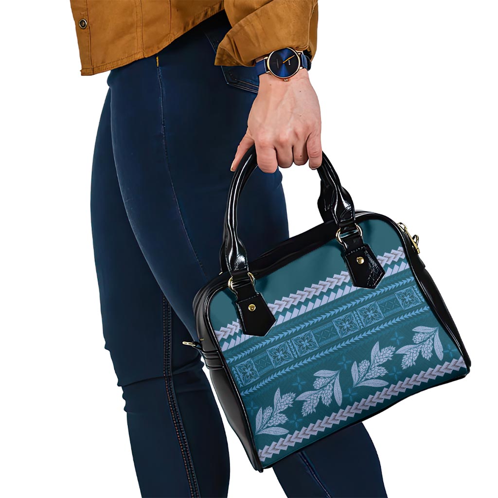 Dark Cyan Samoa Siapo Teuila Flowers Shoulder Handbag