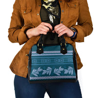 Dark Cyan Samoa Siapo Teuila Flowers Shoulder Handbag