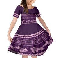 Purple Samoa Siapo Teuila Flowers Family Matching Long Sleeve Bodycon Dress and Hawaiian Shirt LT14 Daughter's Dress Purple - Polynesian Pride