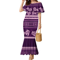 Purple Samoa Siapo Teuila Flowers Family Matching Mermaid Dress and Hawaiian Shirt LT14 Mom's Dress Purple - Polynesian Pride