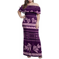 Purple Samoa Siapo Teuila Flowers Family Matching Off Shoulder Maxi Dress and Hawaiian Shirt LT14 Mom's Dress Purple - Polynesian Pride