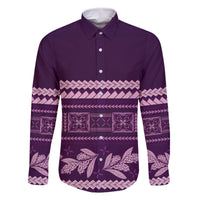 Purple Samoa Siapo Teuila Flowers Family Matching Off Shoulder Short Dress and Hawaiian Shirt LT14 Dad's Shirt - Long Sleeve Purple - Polynesian Pride