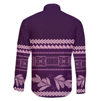 Purple Samoa Siapo Teuila Flowers Family Matching Off Shoulder Short Dress and Hawaiian Shirt LT14 - Polynesian Pride