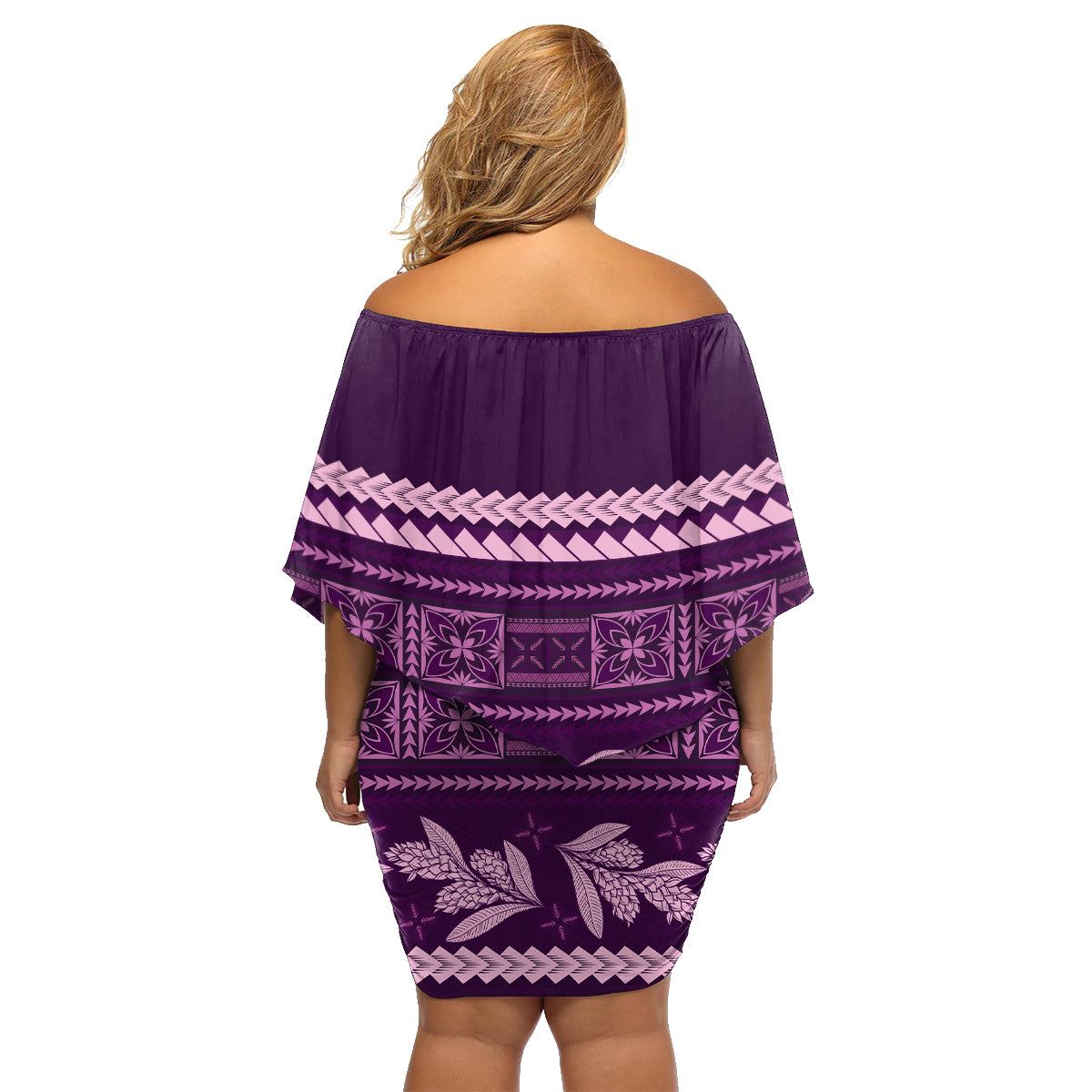 Purple Samoa Siapo Teuila Flowers Family Matching Off Shoulder Short Dress and Hawaiian Shirt LT14 - Polynesian Pride