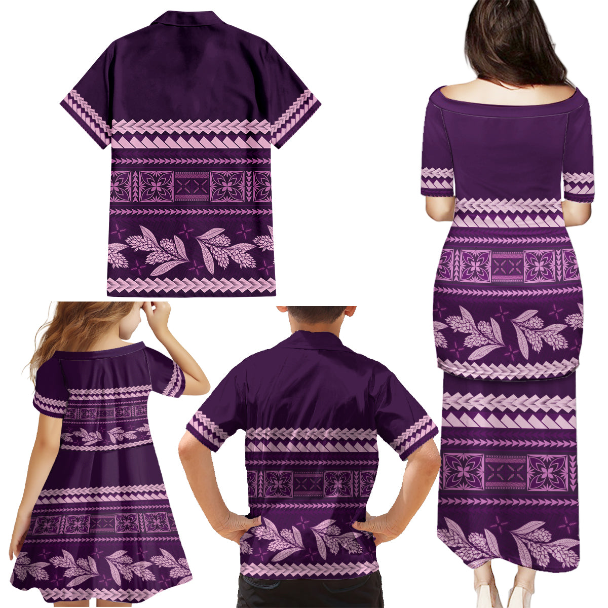 Purple Samoa Siapo Teuila Flowers Family Matching Puletasi and Hawaiian Shirt LT14 - Polynesian Pride