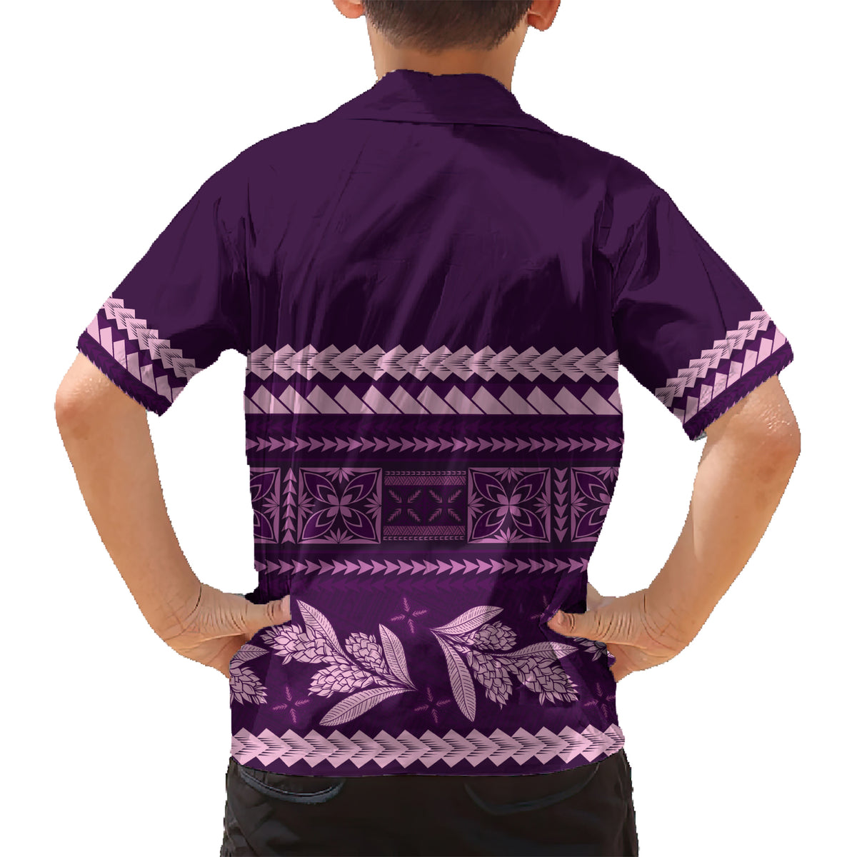 Purple Samoa Siapo Teuila Flowers Family Matching Short Sleeve Bodycon Dress and Hawaiian Shirt LT14 - Polynesian Pride