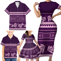 Purple Samoa Siapo Teuila Flowers Family Matching Short Sleeve Bodycon Dress and Hawaiian Shirt LT14 - Polynesian Pride