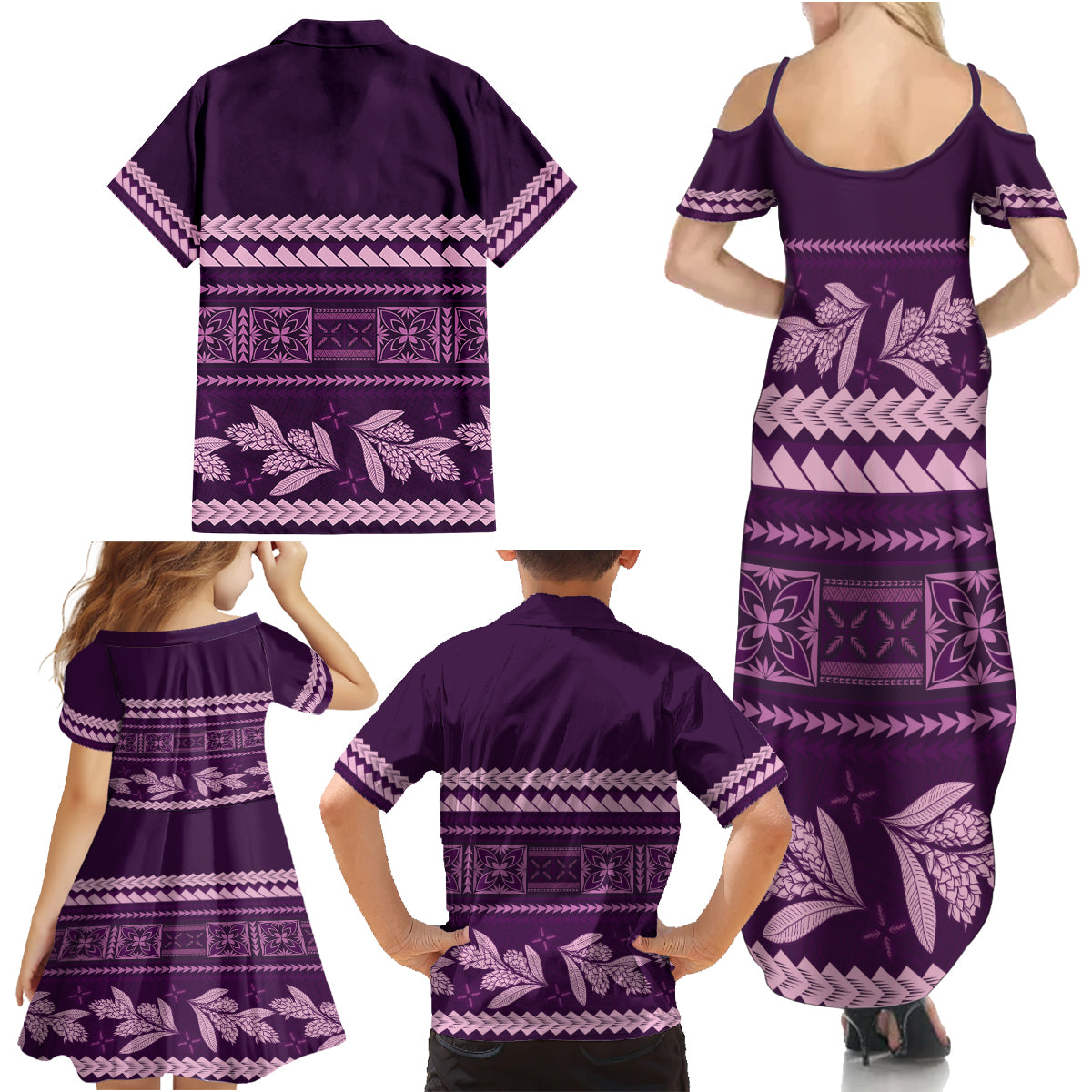 Purple Samoa Siapo Teuila Flowers Family Matching Summer Maxi Dress and Hawaiian Shirt LT14 - Polynesian Pride
