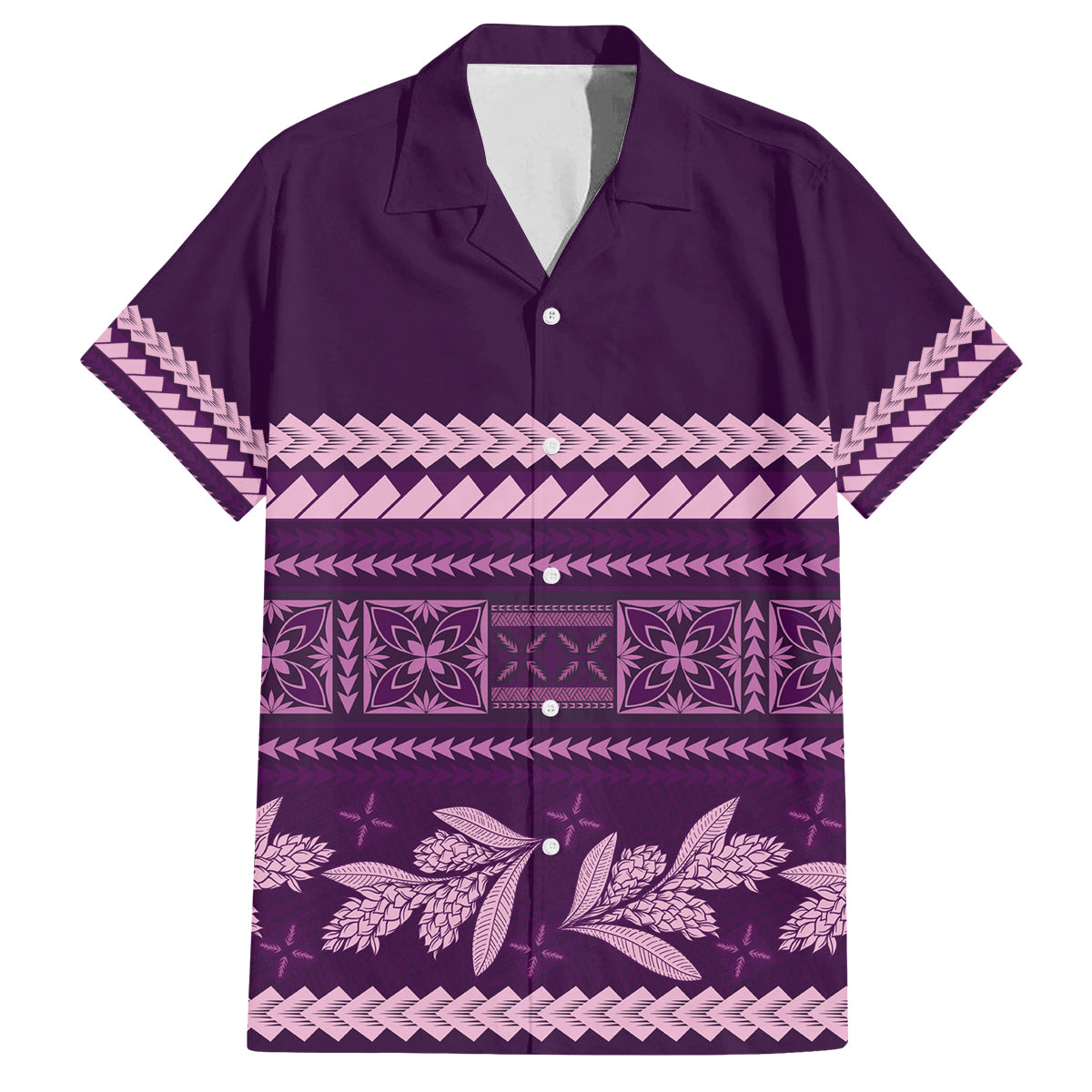 Purple Samoa Siapo Teuila Flowers Family Matching Summer Maxi Dress and Hawaiian Shirt LT14 Dad's Shirt - Short Sleeve Purple - Polynesian Pride
