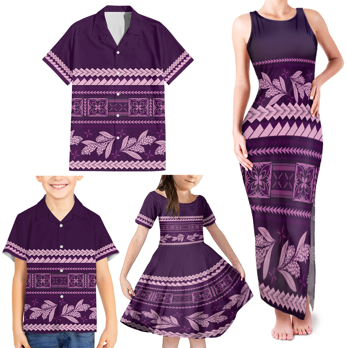 Purple Samoa Siapo Teuila Flowers Family Matching Tank Maxi Dress and Hawaiian Shirt LT14 - Polynesian Pride