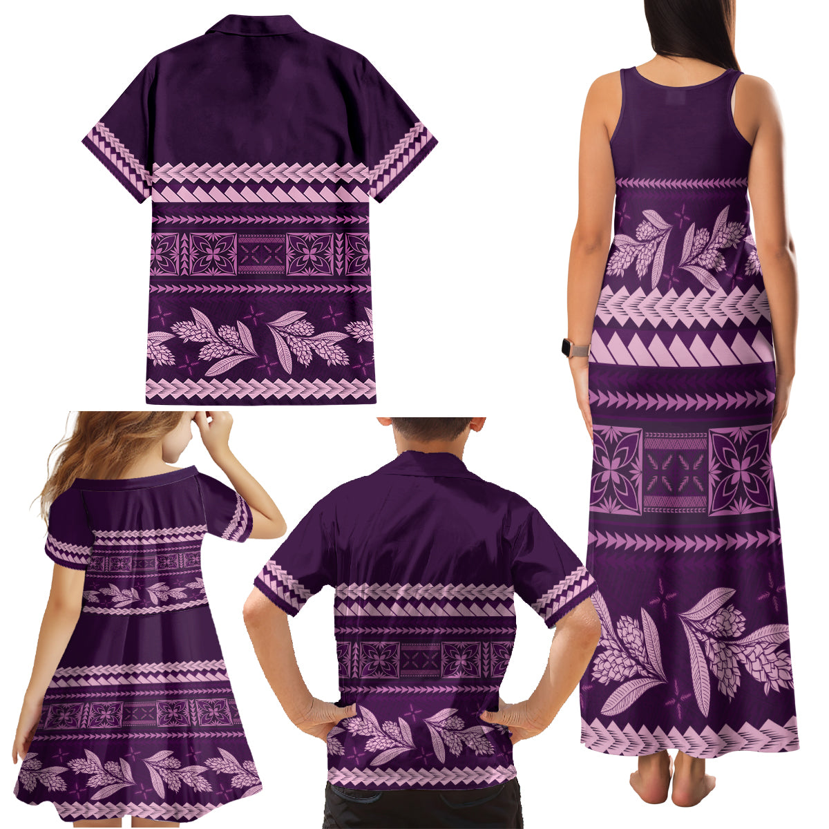 Purple Samoa Siapo Teuila Flowers Family Matching Tank Maxi Dress and Hawaiian Shirt LT14 - Polynesian Pride