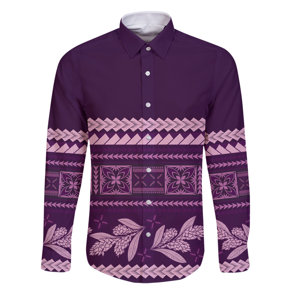 Purple Samoa Siapo Teuila Flowers Family Matching Tank Maxi Dress and Hawaiian Shirt LT14 Dad's Shirt - Long Sleeve Purple - Polynesian Pride