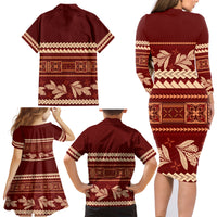 Red Samoa Siapo Teuila Flowers Family Matching Long Sleeve Bodycon Dress and Hawaiian Shirt LT14 - Polynesian Pride