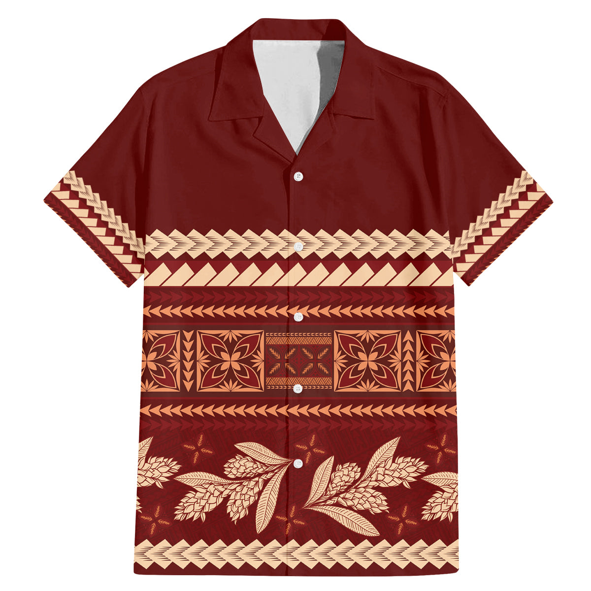 Red Samoa Siapo Teuila Flowers Family Matching Mermaid Dress and Hawaiian Shirt LT14 Dad's Shirt - Short Sleeve Red - Polynesian Pride