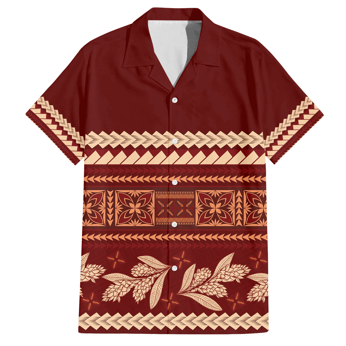 Red Samoa Siapo Teuila Flowers Family Matching Off The Shoulder Long Sleeve Dress and Hawaiian Shirt LT14 Dad's Shirt - Short Sleeve Red - Polynesian Pride
