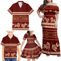 Red Samoa Siapo Teuila Flowers Family Matching Off Shoulder Maxi Dress and Hawaiian Shirt LT14 - Polynesian Pride