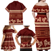 Red Samoa Siapo Teuila Flowers Family Matching Off Shoulder Maxi Dress and Hawaiian Shirt LT14 - Polynesian Pride