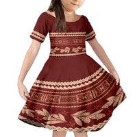 Red Samoa Siapo Teuila Flowers Family Matching Off Shoulder Short Dress and Hawaiian Shirt LT14 Daughter's Dress Red - Polynesian Pride