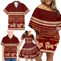 Red Samoa Siapo Teuila Flowers Family Matching Off Shoulder Short Dress and Hawaiian Shirt LT14 - Polynesian Pride