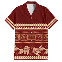 Red Samoa Siapo Teuila Flowers Family Matching Off Shoulder Short Dress and Hawaiian Shirt LT14 Dad's Shirt - Short Sleeve Red - Polynesian Pride