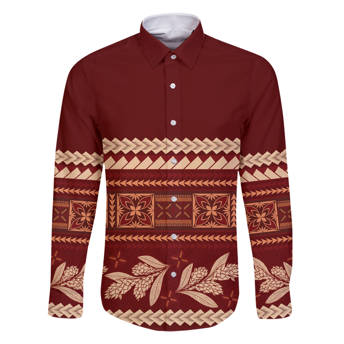 Red Samoa Siapo Teuila Flowers Family Matching Off Shoulder Short Dress and Hawaiian Shirt LT14 Dad's Shirt - Long Sleeve Red - Polynesian Pride