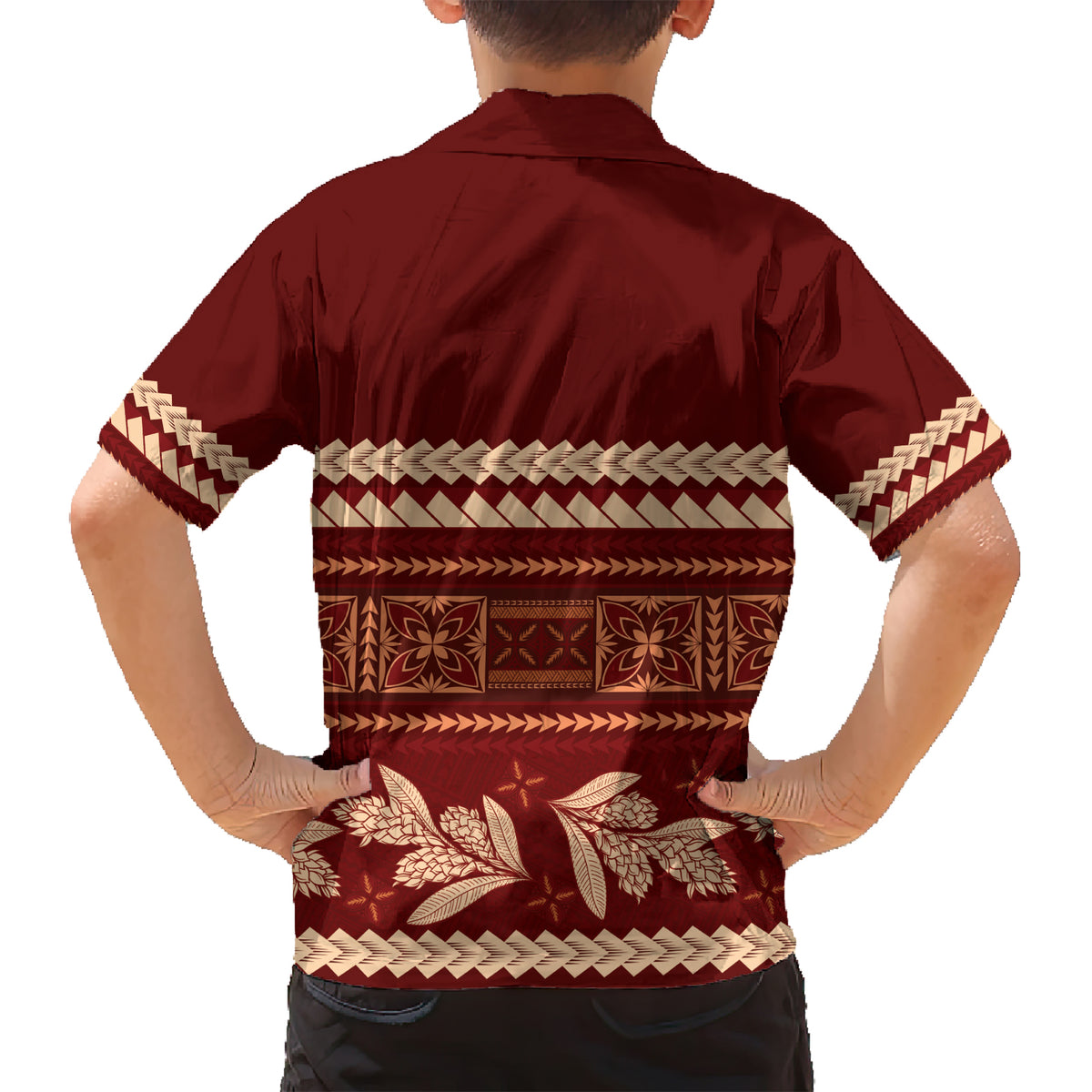 Red Samoa Siapo Teuila Flowers Family Matching Short Sleeve Bodycon Dress and Hawaiian Shirt LT14 - Polynesian Pride