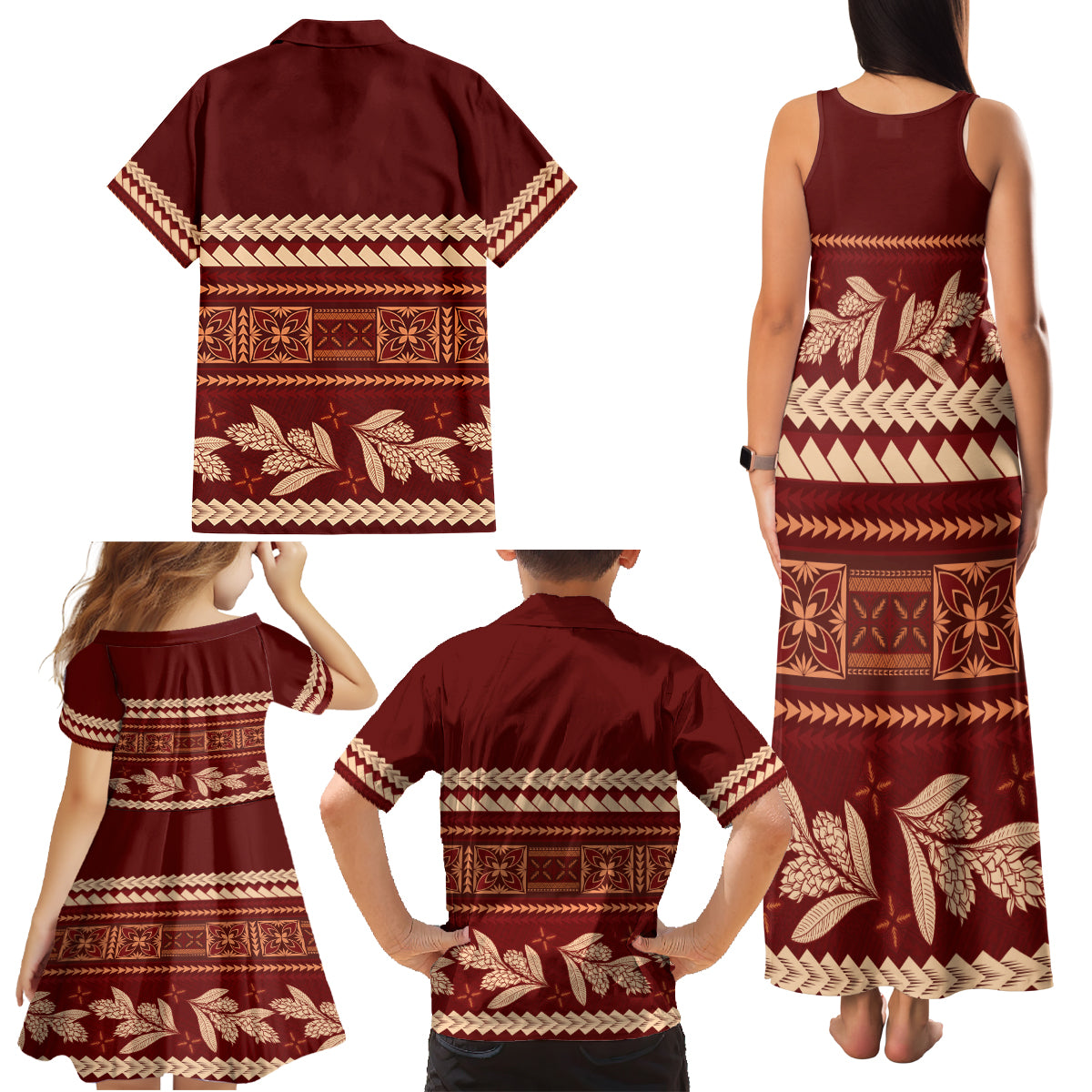 Red Samoa Siapo Teuila Flowers Family Matching Tank Maxi Dress and Hawaiian Shirt LT14 - Polynesian Pride