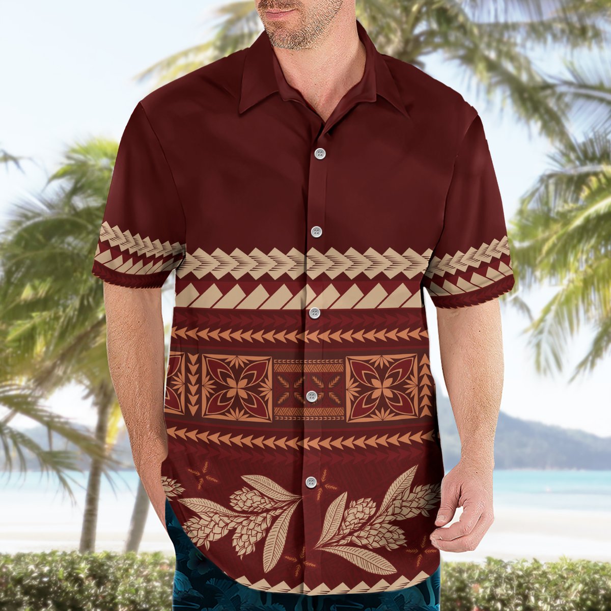 Red Samoa Siapo Teuila Flowers Hawaiian Shirt
