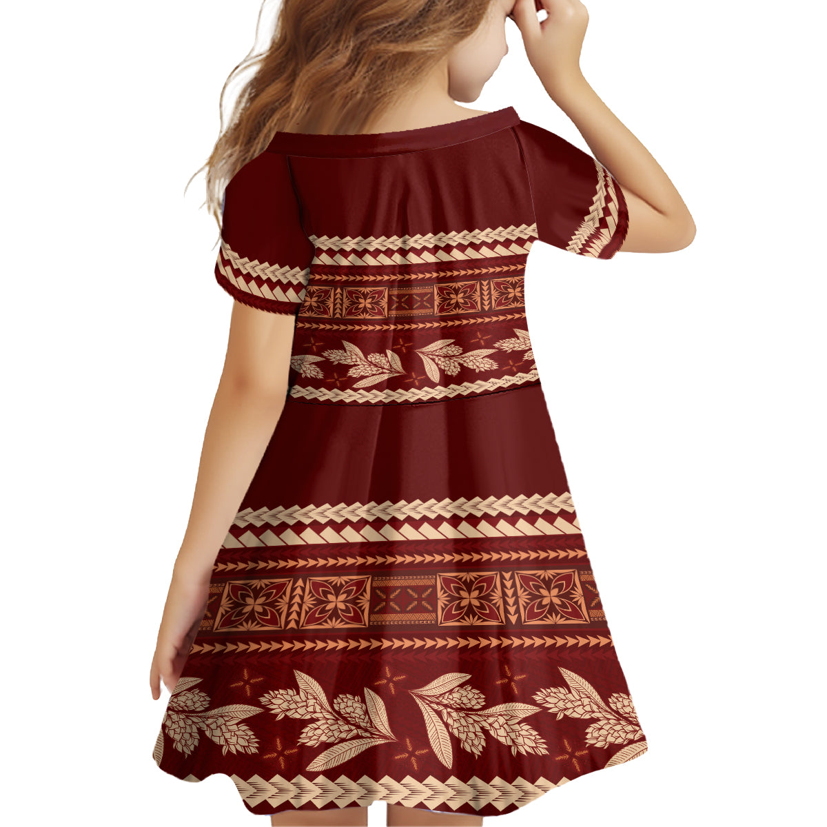 Red Samoa Siapo Teuila Flowers Kid Short Sleeve Dress