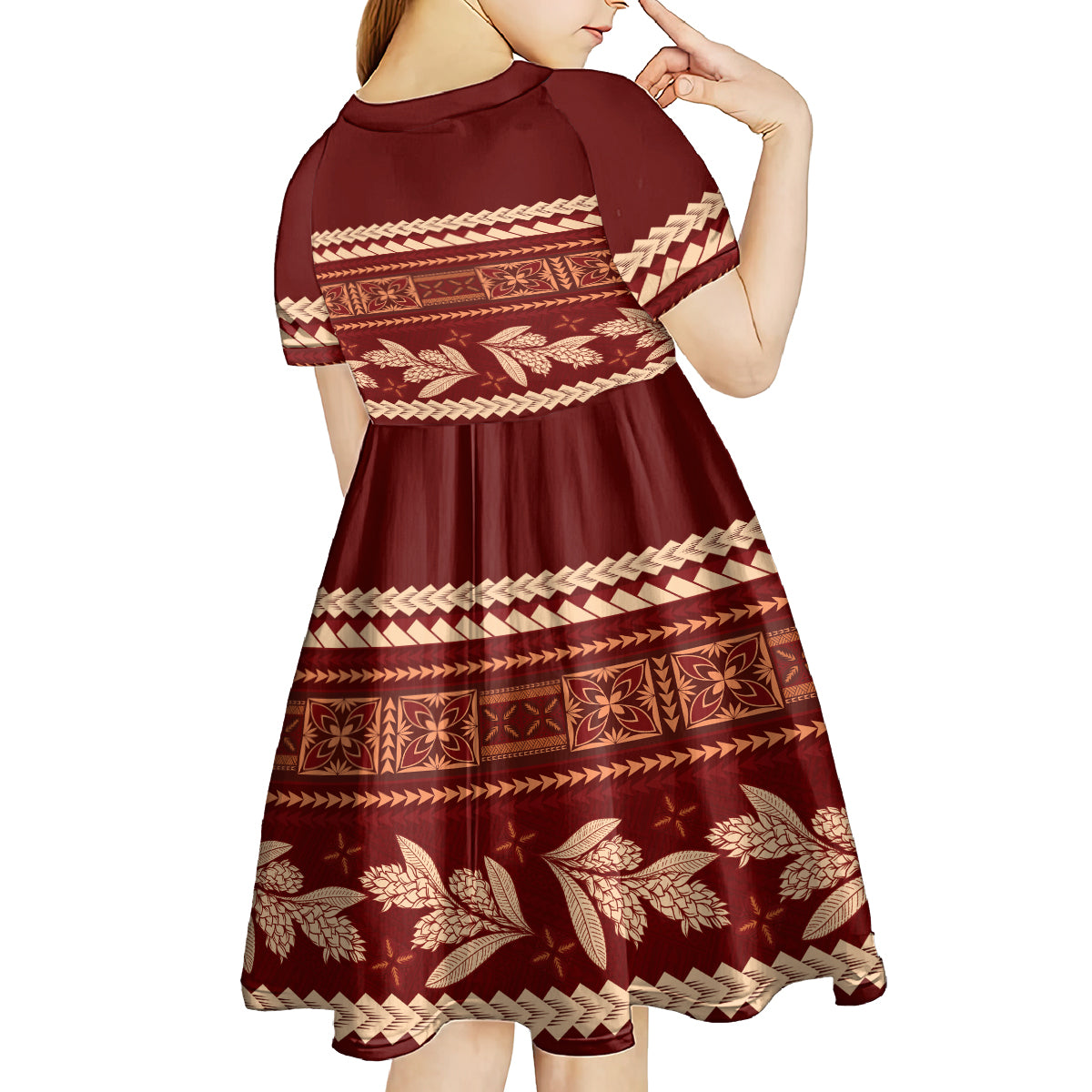 Red Samoa Siapo Teuila Flowers Kid Short Sleeve Dress