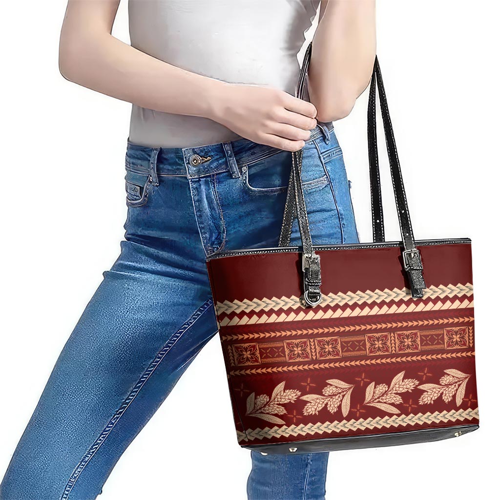 Red Samoa Siapo Teuila Flowers Leather Tote Bag
