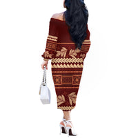 Red Samoa Siapo Teuila Flowers Off The Shoulder Long Sleeve Dress