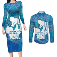 Turquoise Polynesia Father's Day Couples Matching Long Sleeve Bodycon Dress and Long Sleeve Button Shirt Dad You Are My Hero LT14 Turquoise - Polynesian Pride