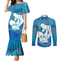 Turquoise Polynesia Father's Day Couples Matching Mermaid Dress and Long Sleeve Button Shirt Dad You Are My Hero LT14 Turquoise - Polynesian Pride
