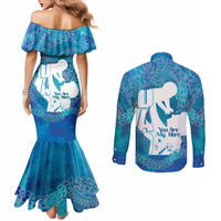 Turquoise Polynesia Father's Day Couples Matching Mermaid Dress and Long Sleeve Button Shirt Dad You Are My Hero LT14 - Polynesian Pride