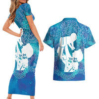 Turquoise Polynesia Father's Day Couples Matching Short Sleeve Bodycon Dress and Hawaiian Shirt Dad You Are My Hero LT14 - Polynesian Pride