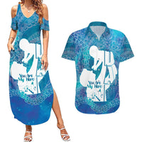 Turquoise Polynesia Father's Day Couples Matching Summer Maxi Dress and Hawaiian Shirt Dad You Are My Hero LT14 Turquoise - Polynesian Pride