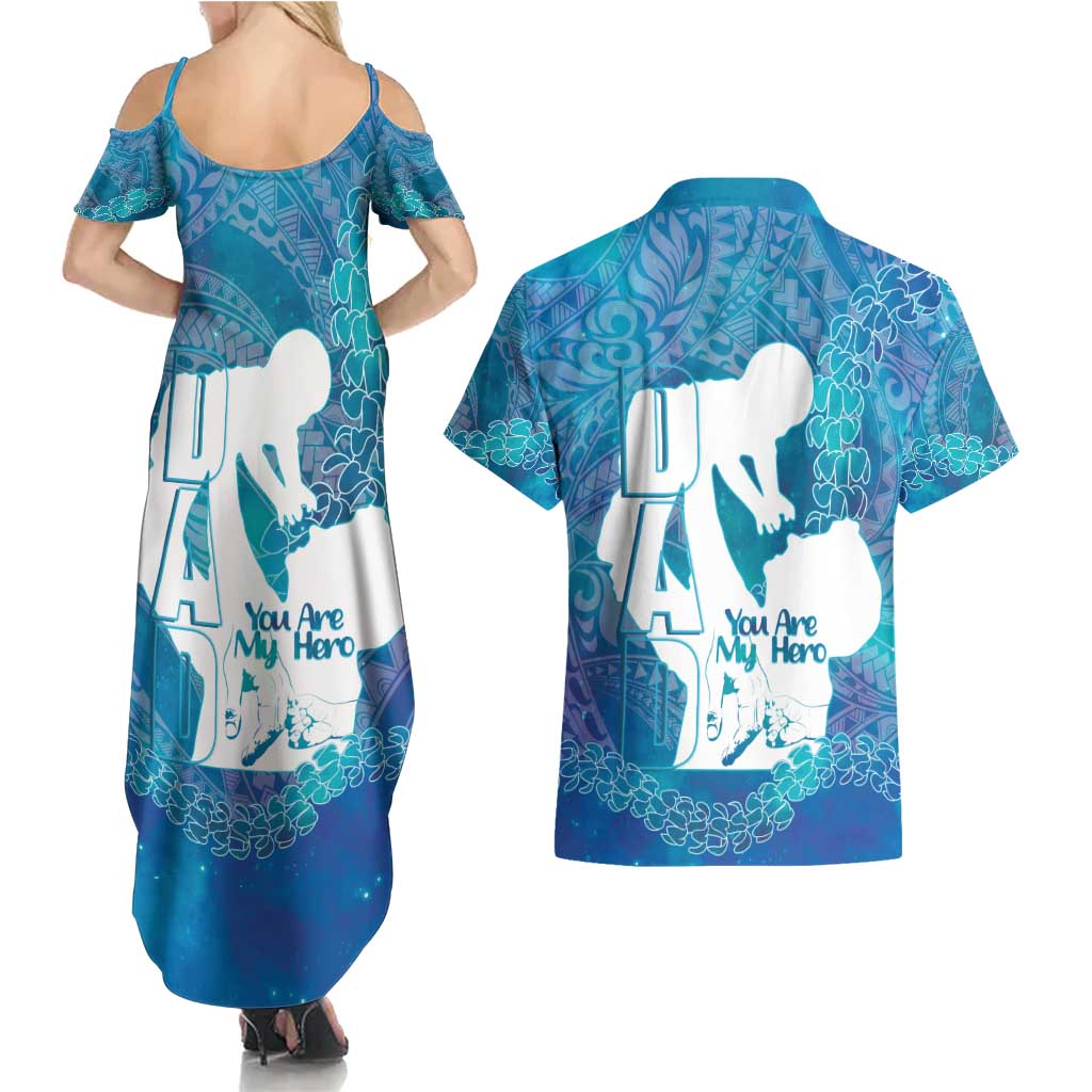 Turquoise Polynesia Father's Day Couples Matching Summer Maxi Dress and Hawaiian Shirt Dad You Are My Hero LT14 - Polynesian Pride
