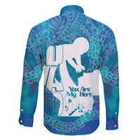 Turquoise Polynesia Father's Day Family Matching Long Sleeve Bodycon Dress and Hawaiian Shirt Dad You Are My Hero LT14 - Polynesian Pride