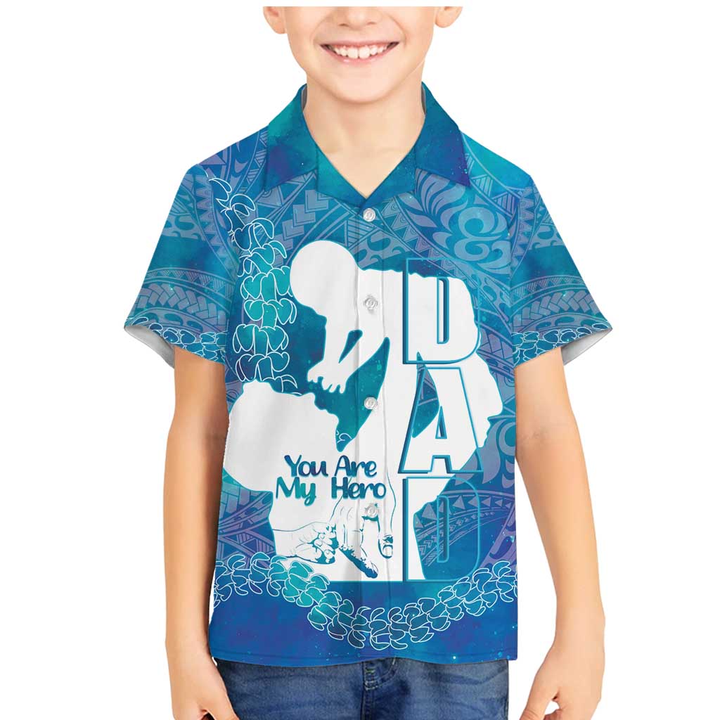 Turquoise Polynesia Father's Day Family Matching Mermaid Dress and Hawaiian Shirt Dad You Are My Hero LT14 Son's Shirt Turquoise - Polynesian Pride