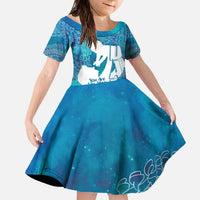 Turquoise Polynesia Father's Day Family Matching Off The Shoulder Long Sleeve Dress and Hawaiian Shirt Dad You Are My Hero LT14 Daughter's Dress Turquoise - Polynesian Pride